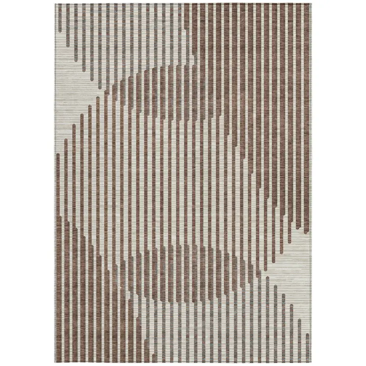 3' X 5' Brown And Beige Geometric Washable Indoor Outdoor Area Rug