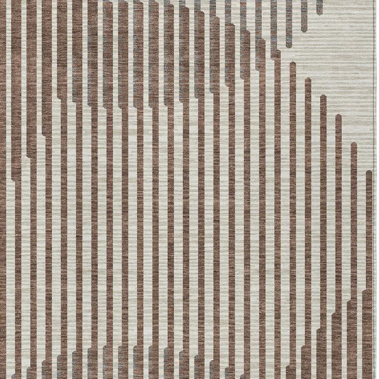 3' X 5' Brown And Beige Geometric Washable Indoor Outdoor Area Rug