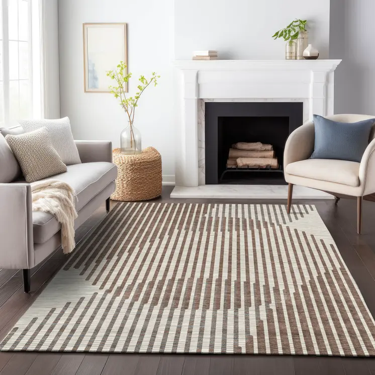 3' X 5' Brown And Beige Geometric Washable Indoor Outdoor Area Rug