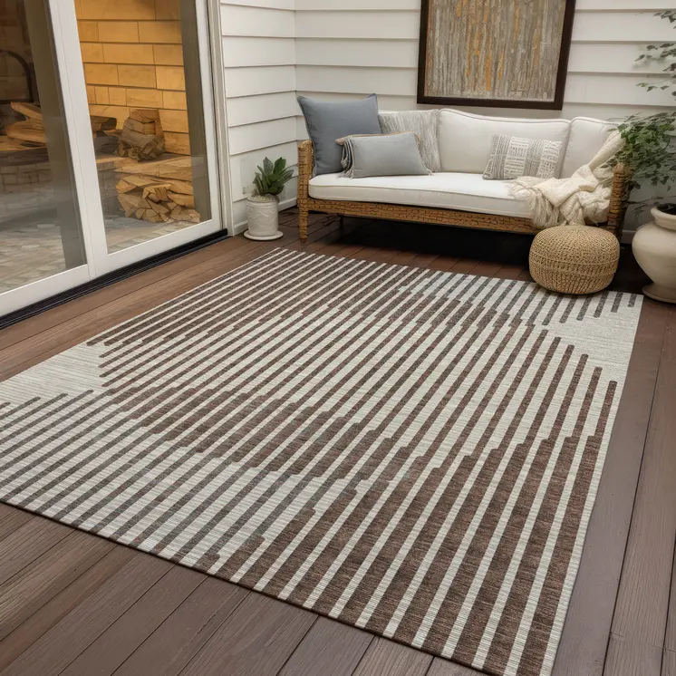 5' X 8' Brown And Beige Geometric Washable Indoor Outdoor Area Rug