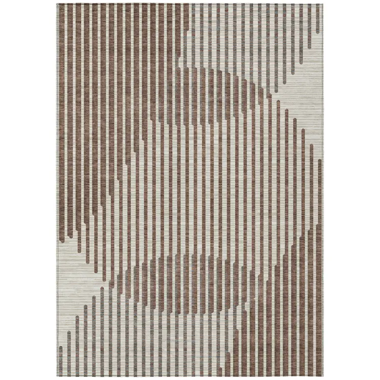 5' X 8' Brown And Beige Geometric Washable Indoor Outdoor Area Rug