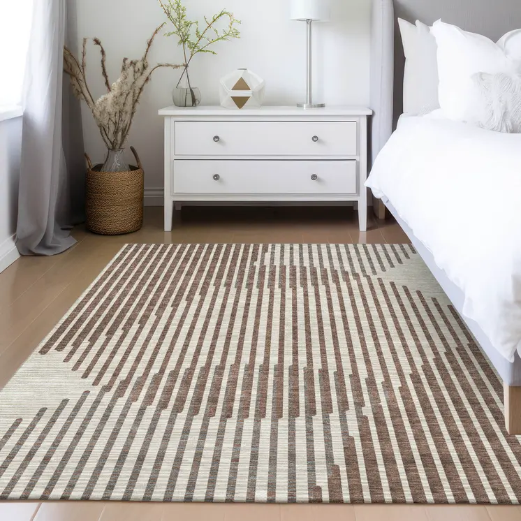 5' X 8' Brown And Beige Geometric Washable Indoor Outdoor Area Rug