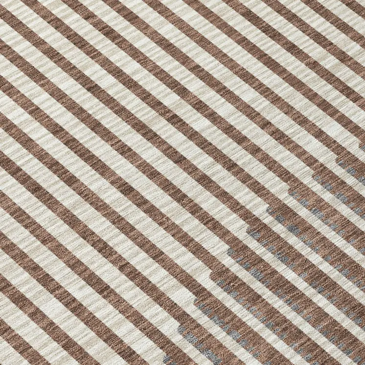 8' Brown And Beige Round Geometric Washable Indoor Outdoor Area Rug