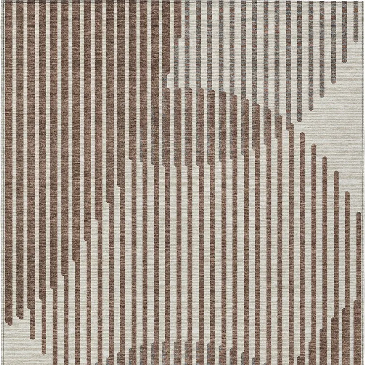 8' X 10' Brown And Beige Geometric Washable Indoor Outdoor Area Rug