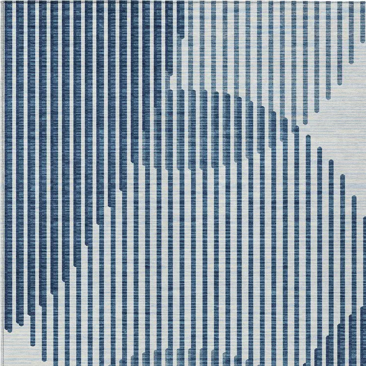 5' X 8' Blue And Ivory Geometric Washable Indoor Outdoor Area Rug