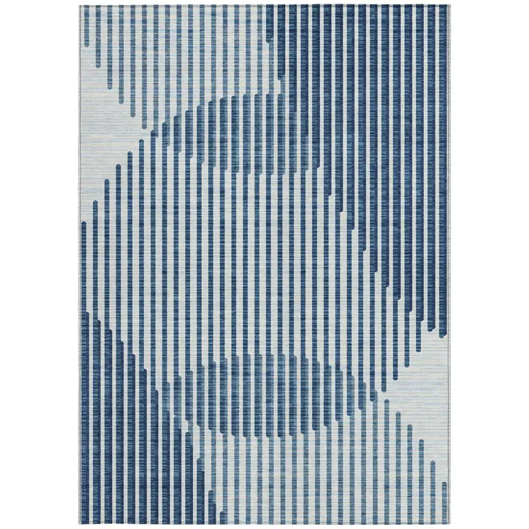 8' X 10' Blue And Ivory Geometric Washable Indoor Outdoor Area Rug