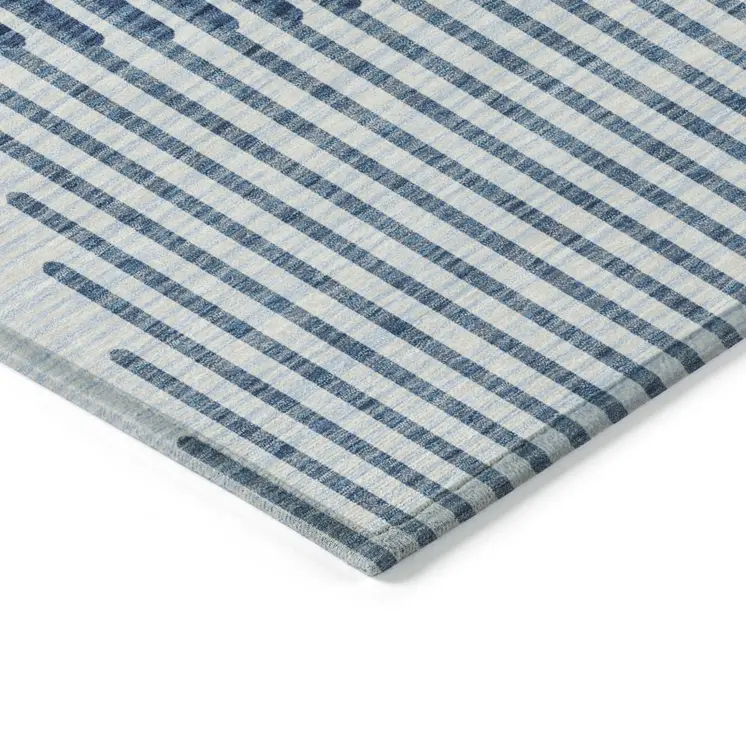 9' X 12' Blue And Ivory Geometric Washable Indoor Outdoor Area Rug
