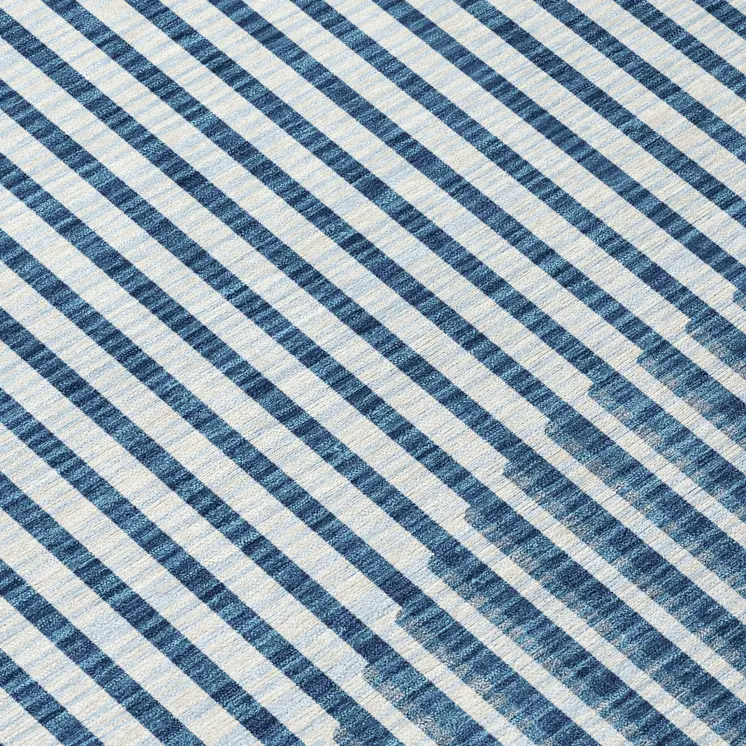 9' X 12' Blue And Ivory Geometric Washable Indoor Outdoor Area Rug
