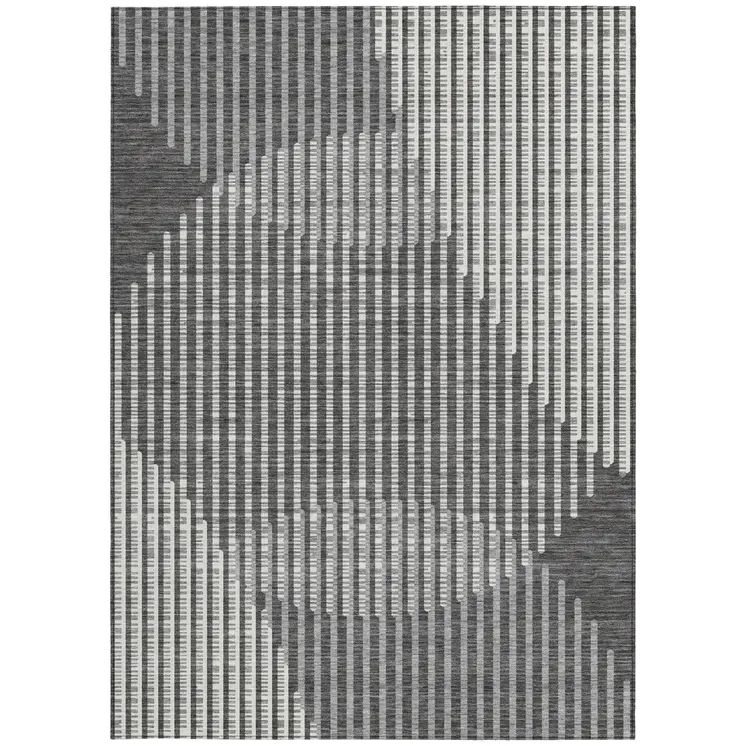 5' X 8' Charcoal And Ivory Geometric Washable Indoor Outdoor Area Rug