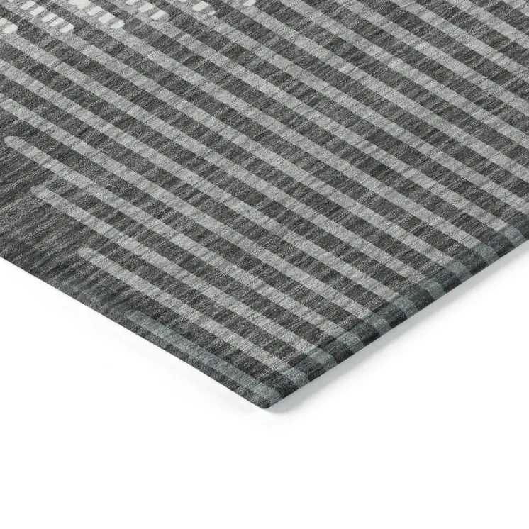 5' X 8' Charcoal And Ivory Geometric Washable Indoor Outdoor Area Rug
