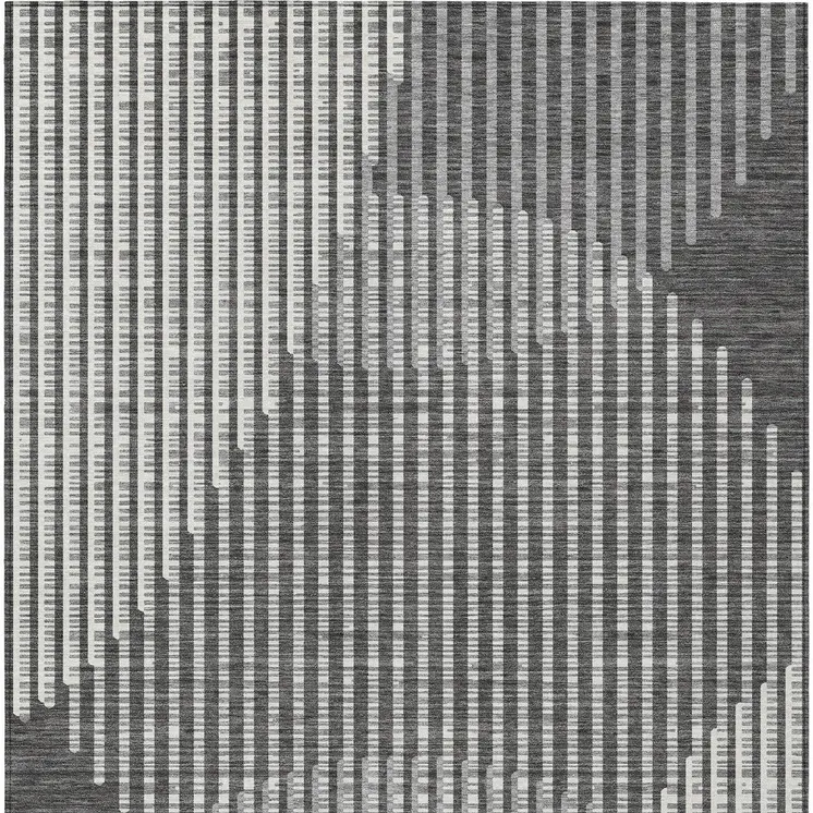 5' X 8' Charcoal And Ivory Geometric Washable Indoor Outdoor Area Rug