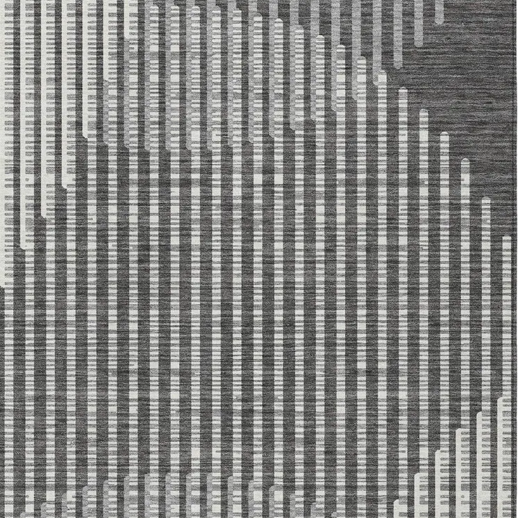 9' X 12' Charcoal And Ivory Geometric Washable Indoor Outdoor Area Rug