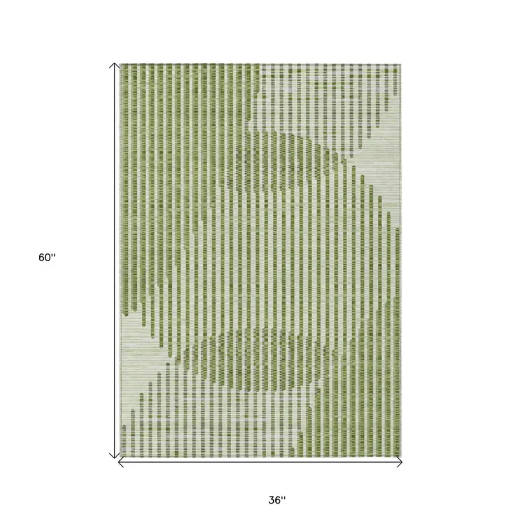 3' X 5' Green And Ivory Geometric Washable Indoor Outdoor Area Rug
