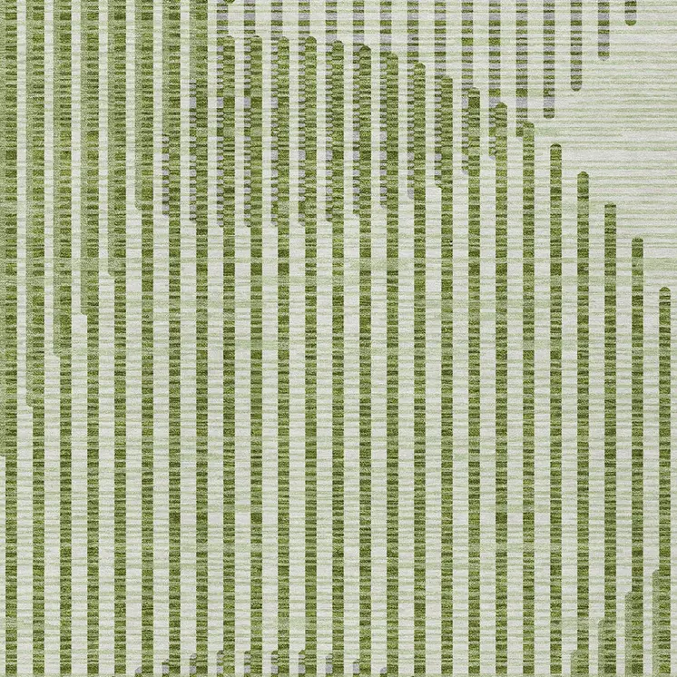 5' X 8' Green And Ivory Geometric Washable Indoor Outdoor Area Rug