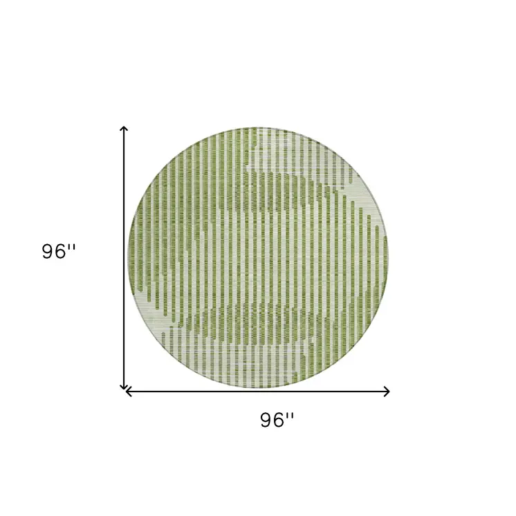 8' Green And Ivory Round Geometric Washable Indoor Outdoor Area Rug