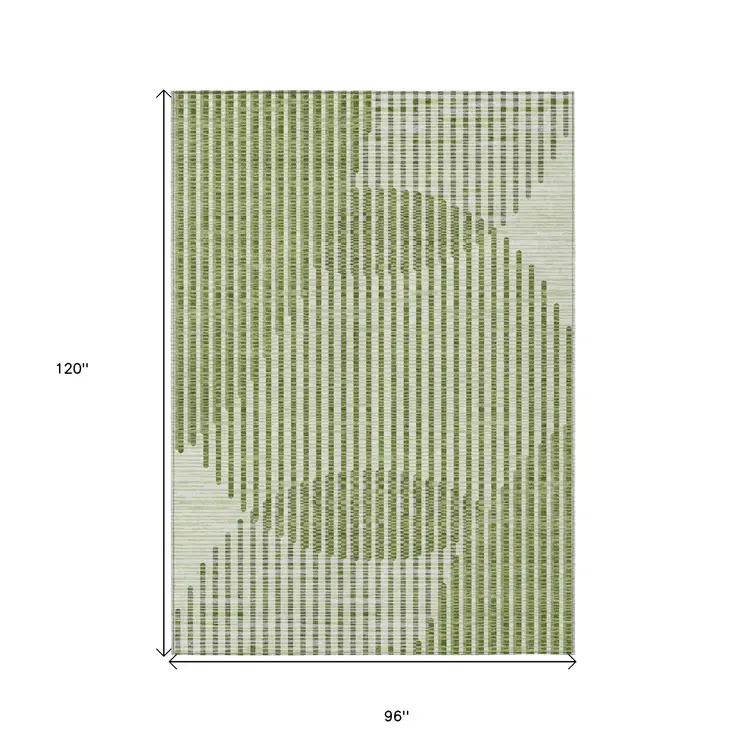 8' X 10' Green And Ivory Geometric Washable Indoor Outdoor Area Rug