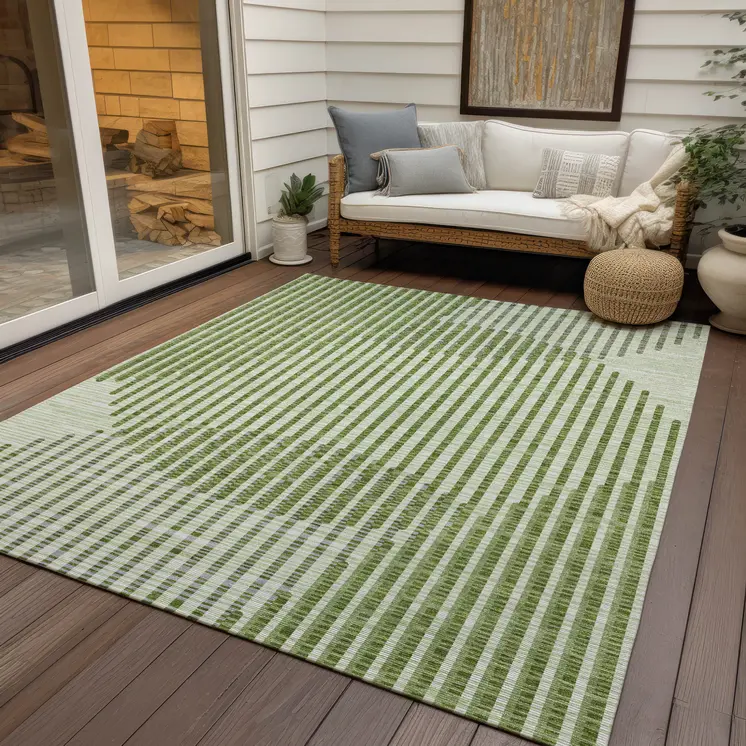 8' X 10' Green And Ivory Geometric Washable Indoor Outdoor Area Rug