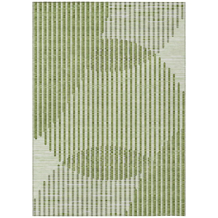 8' X 10' Green And Ivory Geometric Washable Indoor Outdoor Area Rug