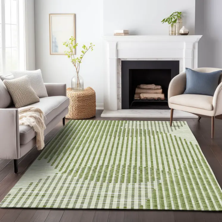 8' X 10' Green And Ivory Geometric Washable Indoor Outdoor Area Rug