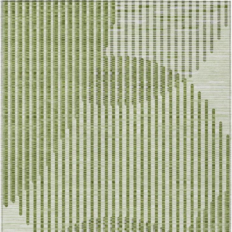 9' X 12' Green And Ivory Geometric Washable Indoor Outdoor Area Rug