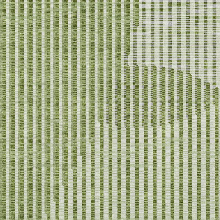 9' X 12' Green And Ivory Geometric Washable Indoor Outdoor Area Rug