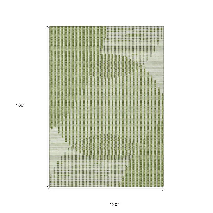 10' X 14' Green And Ivory Geometric Washable Indoor Outdoor Area Rug