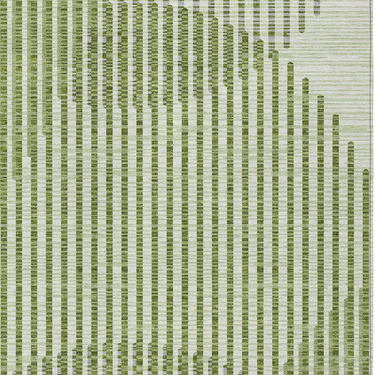 10' X 14' Green And Ivory Geometric Washable Indoor Outdoor Area Rug