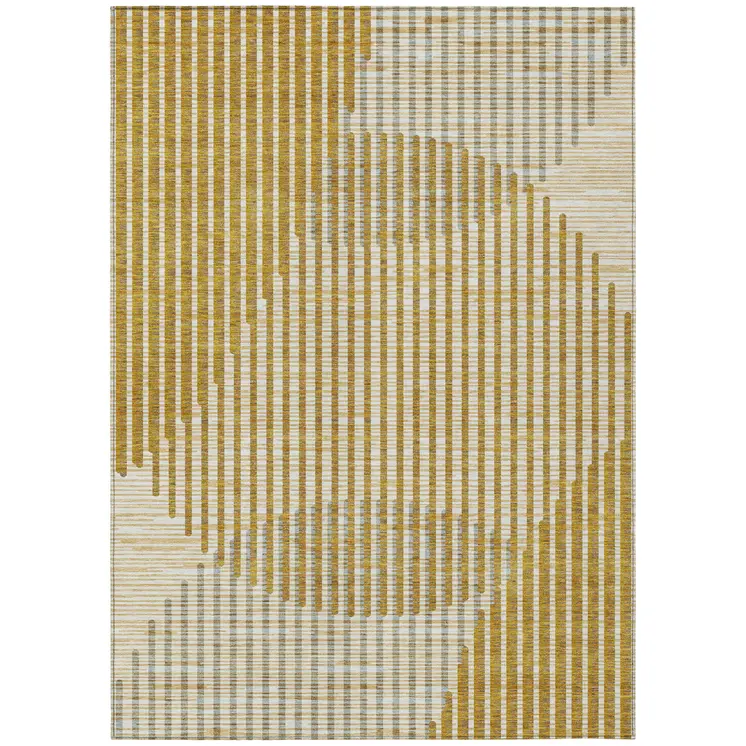 3' X 5' Gold And Beige Geometric Washable Indoor Outdoor Area Rug