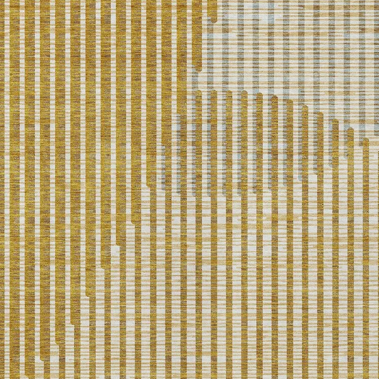 3' X 5' Gold And Beige Geometric Washable Indoor Outdoor Area Rug