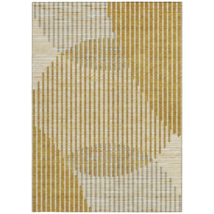 5' X 8' Gold And Beige Geometric Washable Indoor Outdoor Area Rug