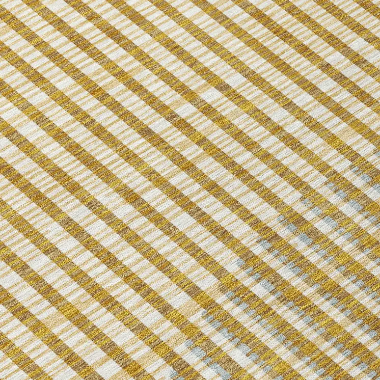 8' Gold And Beige Round Geometric Washable Indoor Outdoor Area Rug