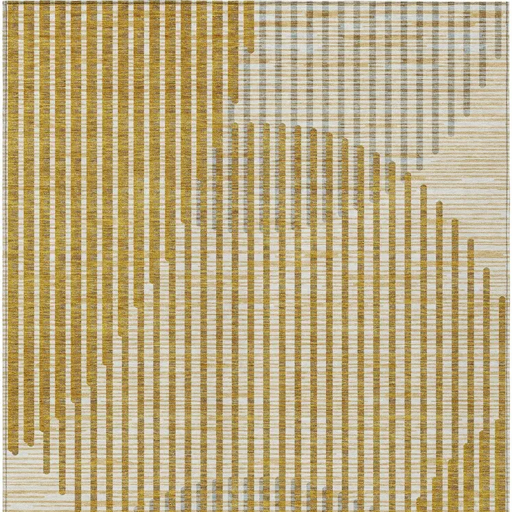 8' X 10' Gold And Beige Geometric Washable Indoor Outdoor Area Rug
