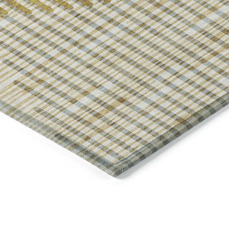 9' X 12' Gold And Beige Geometric Washable Indoor Outdoor Area Rug