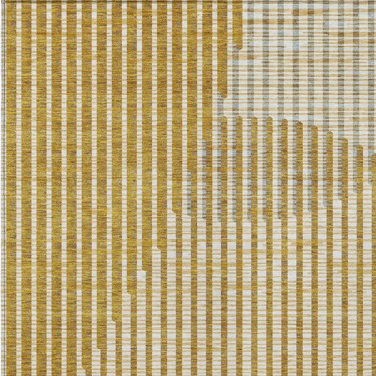 9' X 12' Gold And Beige Geometric Washable Indoor Outdoor Area Rug