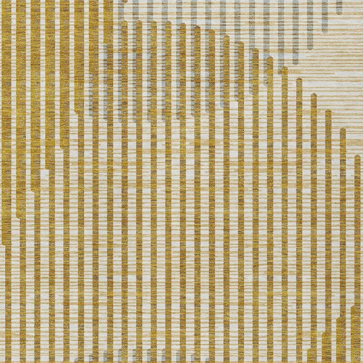 10' X 14' Gold And Beige Geometric Washable Indoor Outdoor Area Rug