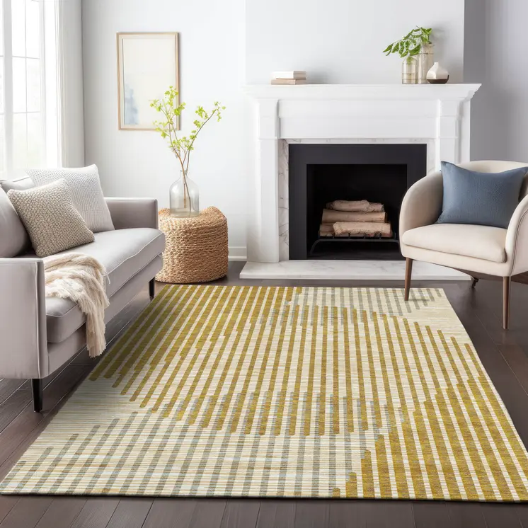 10' X 14' Gold And Beige Geometric Washable Indoor Outdoor Area Rug