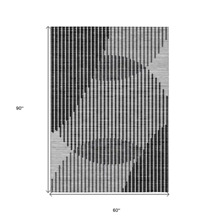 5' X 8' Gray And Black Geometric Washable Indoor Outdoor Area Rug