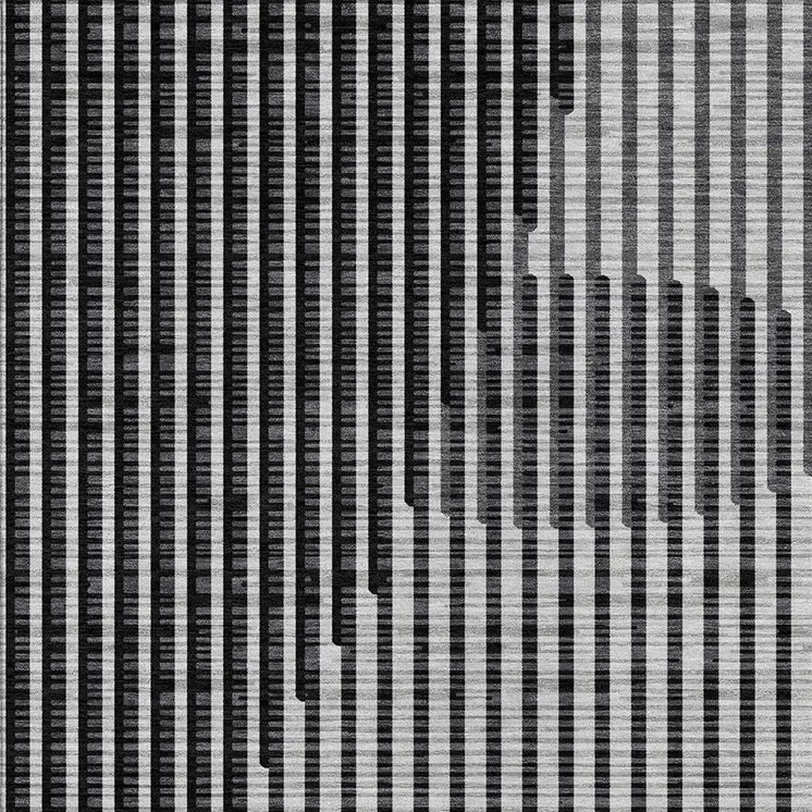 5' X 8' Gray And Black Geometric Washable Indoor Outdoor Area Rug