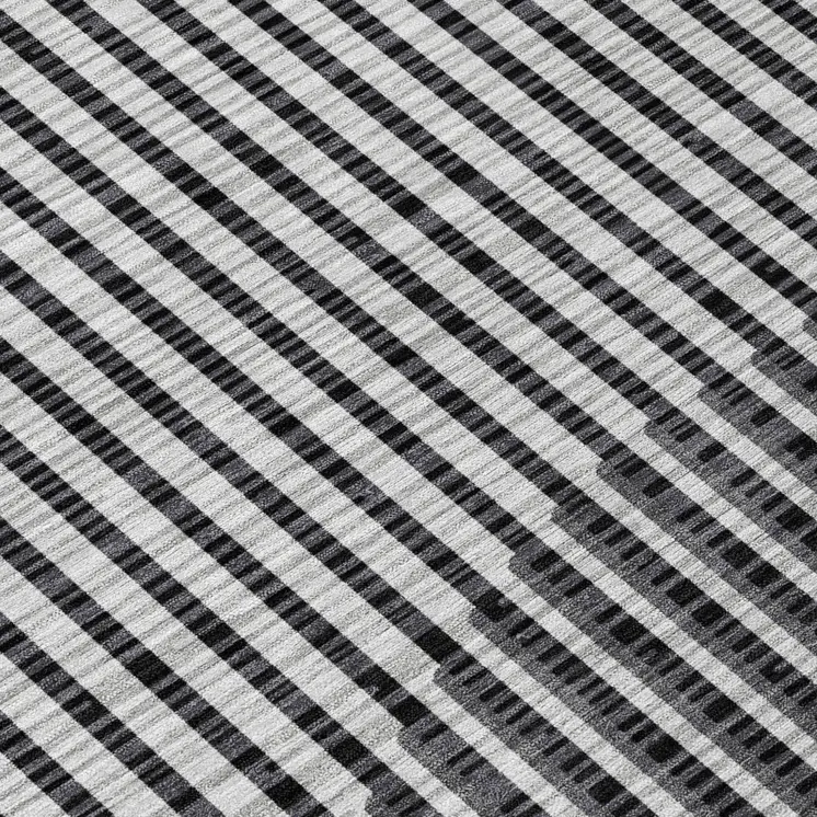 8' Gray And Black Round Geometric Washable Indoor Outdoor Area Rug
