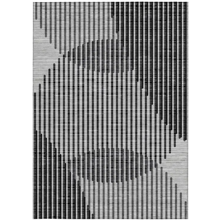 8' X 10' Gray And Black Geometric Washable Indoor Outdoor Area Rug