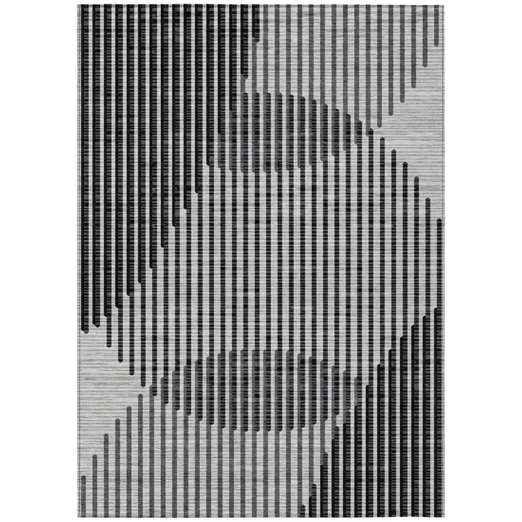 8' X 10' Gray And Black Geometric Washable Indoor Outdoor Area Rug