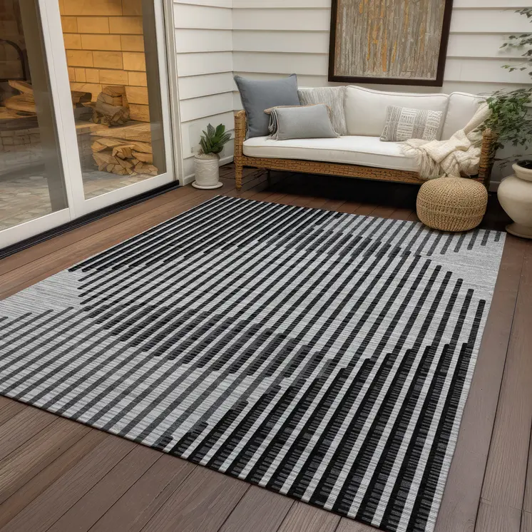 10' X 14' Gray And Black Geometric Washable Indoor Outdoor Area Rug