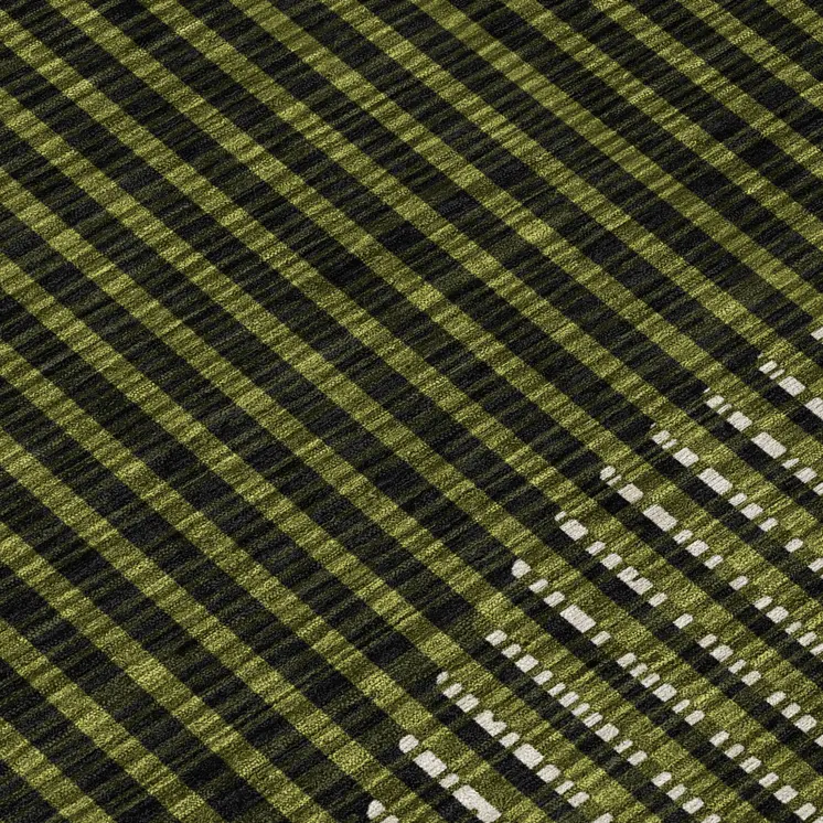 8' Olive Green And Black Round Geometric Washable Indoor Outdoor Area Rug