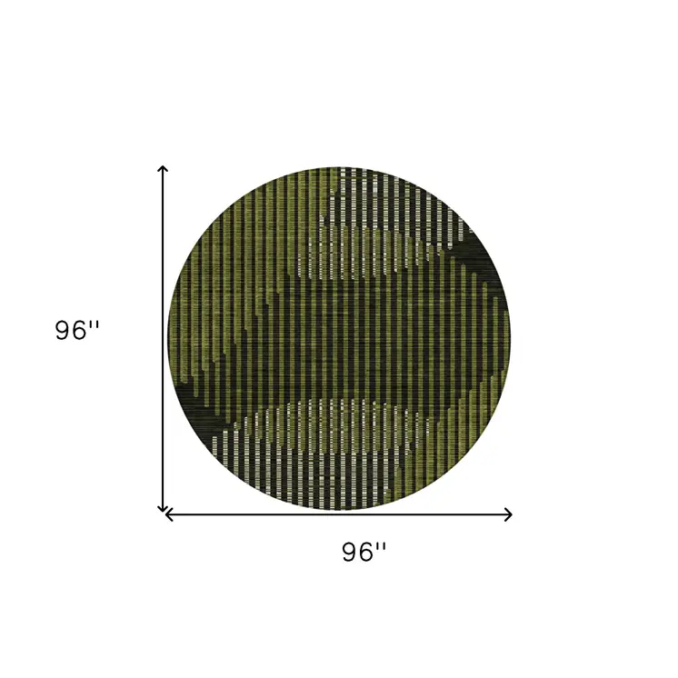 8' Olive Green And Black Round Geometric Washable Indoor Outdoor Area Rug