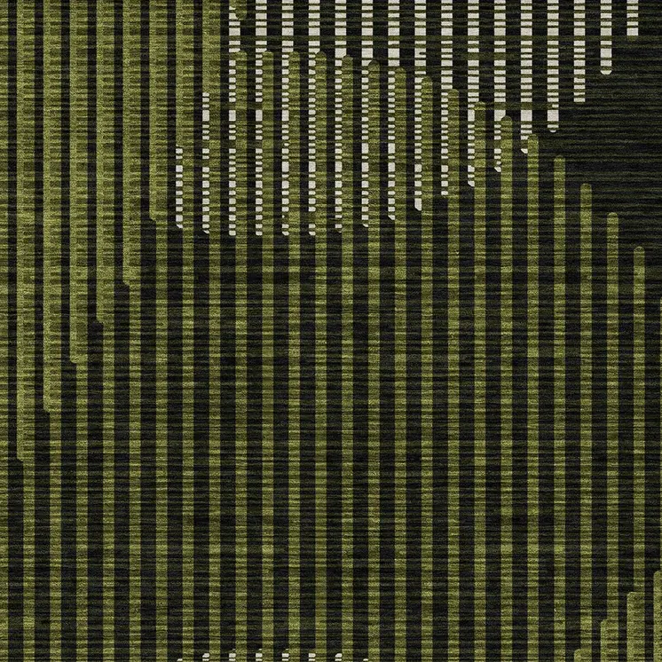 8' X 10' Olive Green And Black Geometric Washable Indoor Outdoor Area Rug