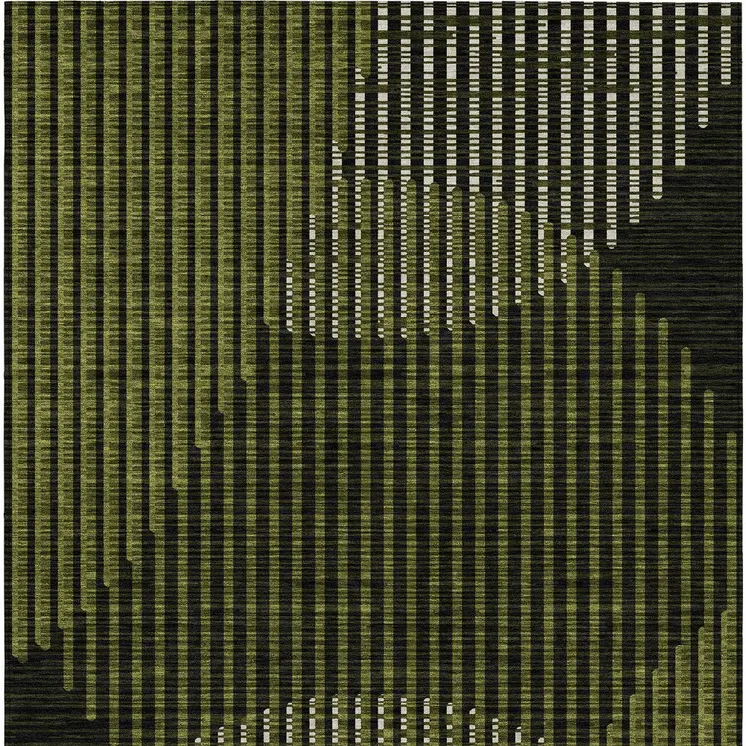 9' X 12' Olive Green And Black Geometric Washable Indoor Outdoor Area Rug