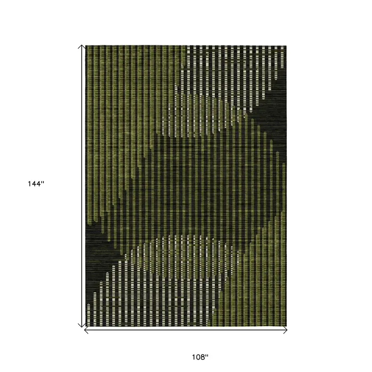 9' X 12' Olive Green And Black Geometric Washable Indoor Outdoor Area Rug