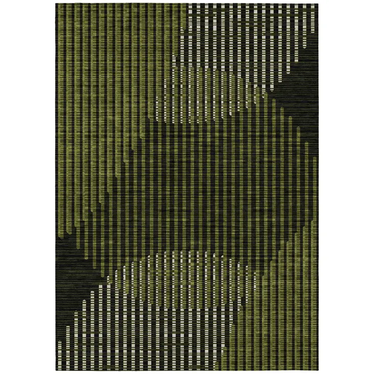 9' X 12' Olive Green And Black Geometric Washable Indoor Outdoor Area Rug