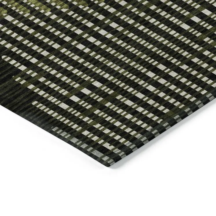 9' X 12' Olive Green And Black Geometric Washable Indoor Outdoor Area Rug