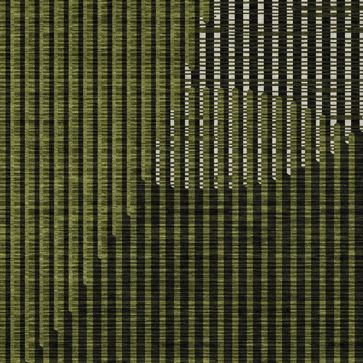 9' X 12' Olive Green And Black Geometric Washable Indoor Outdoor Area Rug